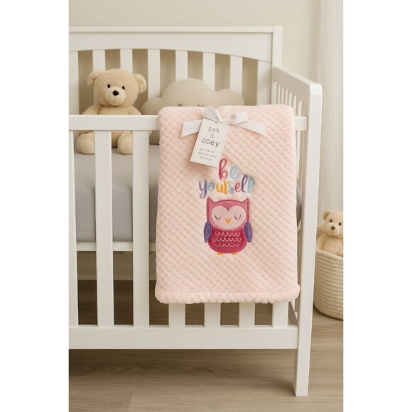 Zak & Zoey Baby Blanket 30x40 Pink Soft Plush Owl Be Yourself Nursery Throw New - Picture 1 of 6